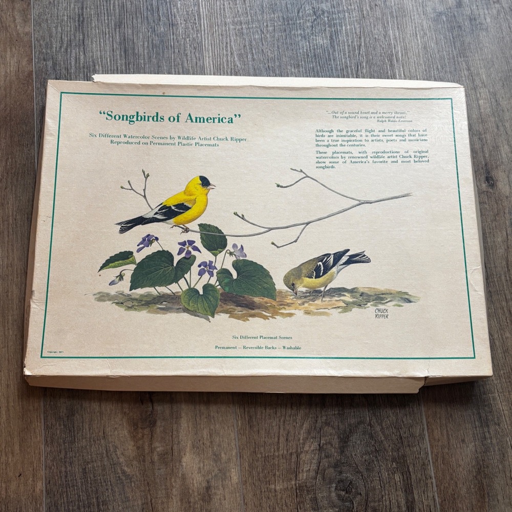 Vintage 1971 Songbirds of America Placemats Set of 6 Chuck Ripper Bird Art